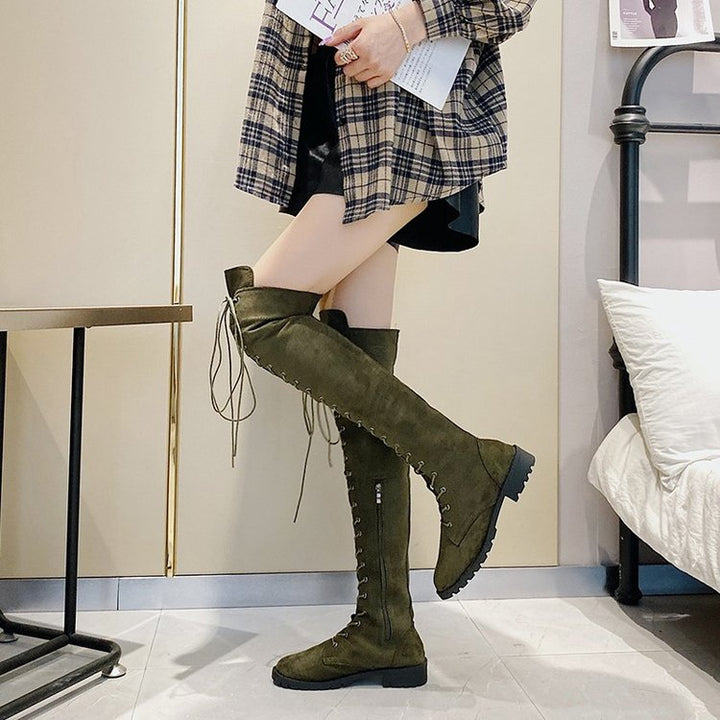 Damen Overknee-Stiefel mit raffinierter Schnürung und robustem Profil Drune