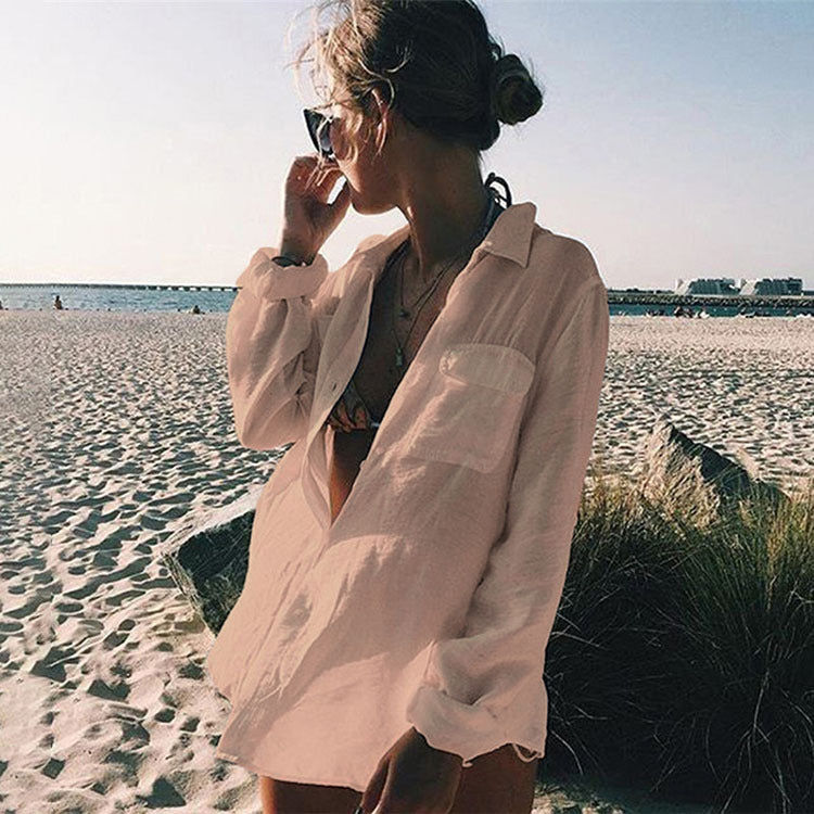Damen Strandbluse aus leichtem Baumwollmix mit feinen Knopfdetails Drune