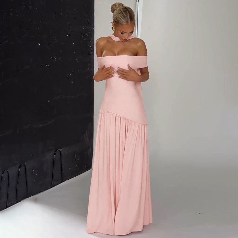 Damen Maxikleid mit schulterfreiem Design und seitlichem Schlitz Drune