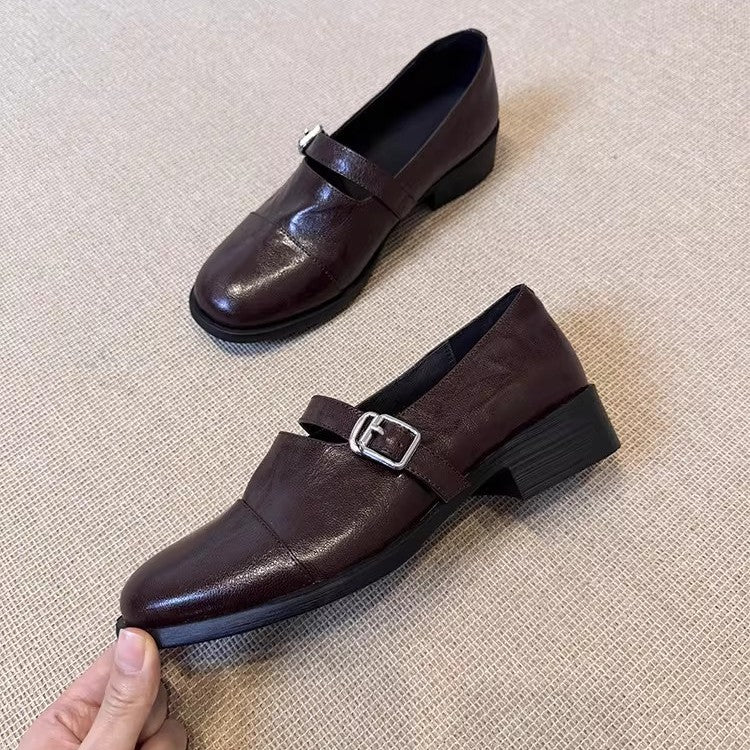 Damen Flache Leder‑Mary‑Jane‑Loafer mit verstellbarer Metallschnalle Drune