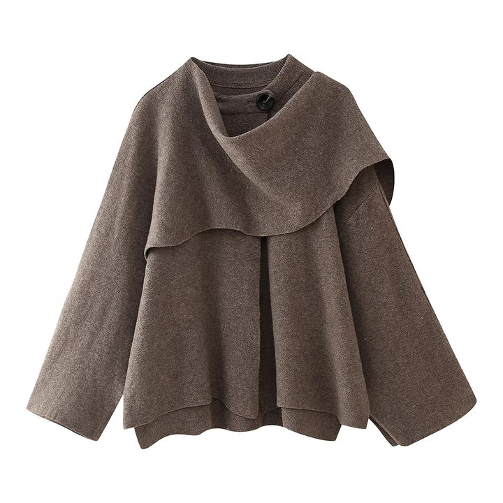 Damen nan asymmetrischer Lagenponcho mit Knopfdetail und weitem Ärmel Drune