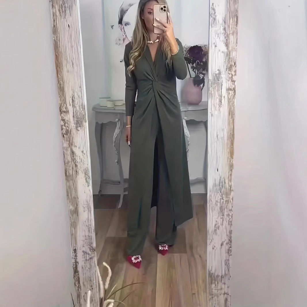 Damen Maxikleid mit V-Ausschnitt, Knotendetail und Animal-Print Drune