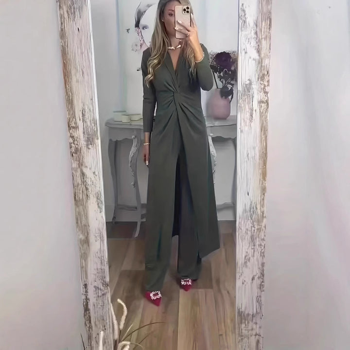 Damen Maxikleid mit V-Ausschnitt, Knotendetail und Animal-Print Drune
