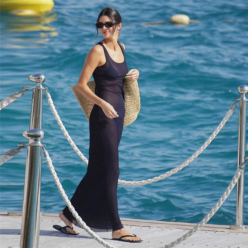 Damen Elegantes Maxi-Kleid mit transparenten Einsätzen Drune