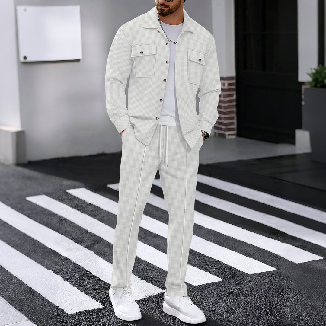 Herren modisches Freizeit-Set mit strukturierter Jacke und bequemen Hosen Drune