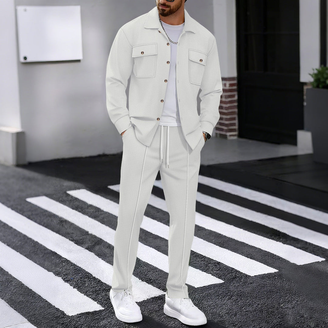 Herren modisches Freizeit-Set mit strukturierter Jacke und bequemen Hosen Drune