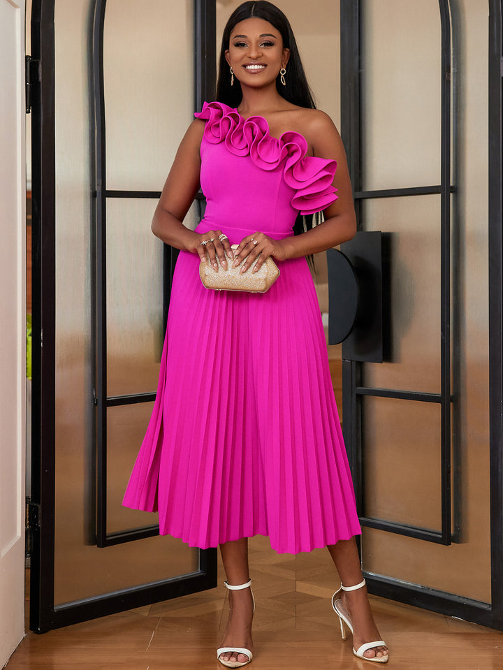 Damen Faltendes Maxikleid mit asymmetrischem Ausschnitt und Rüschen Drune