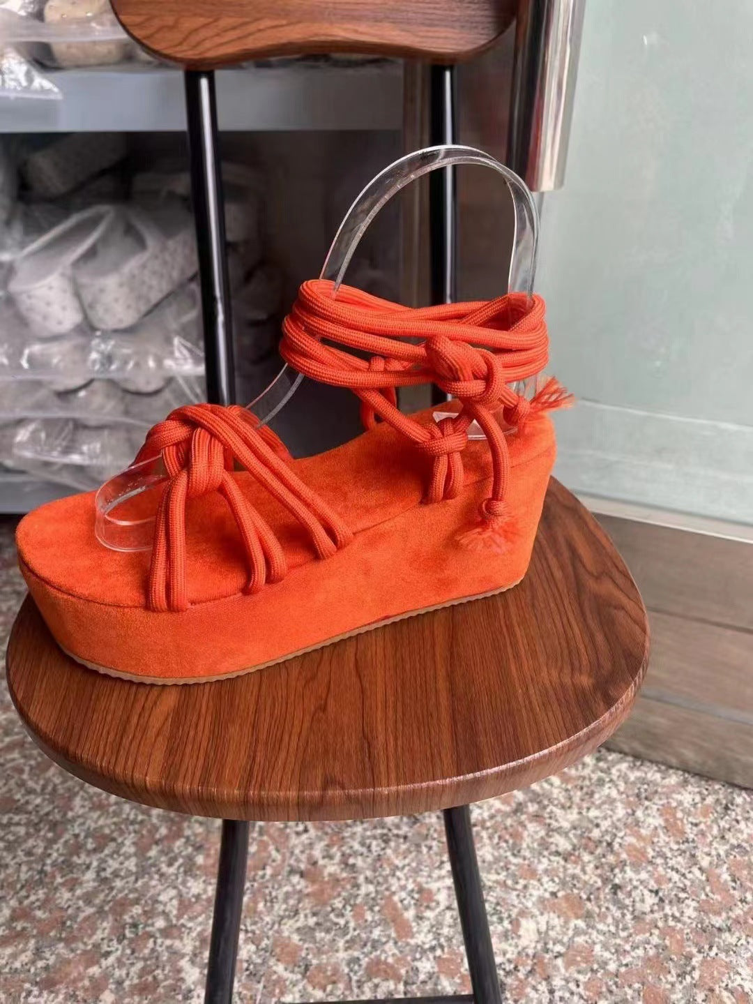Damen Plateau-Sandalen mit geflochtenem Riemendesign Drune