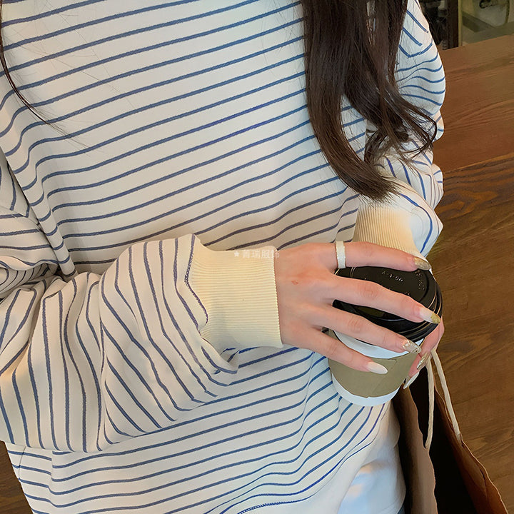Damen Lässiger gestreifter Pullover Drune