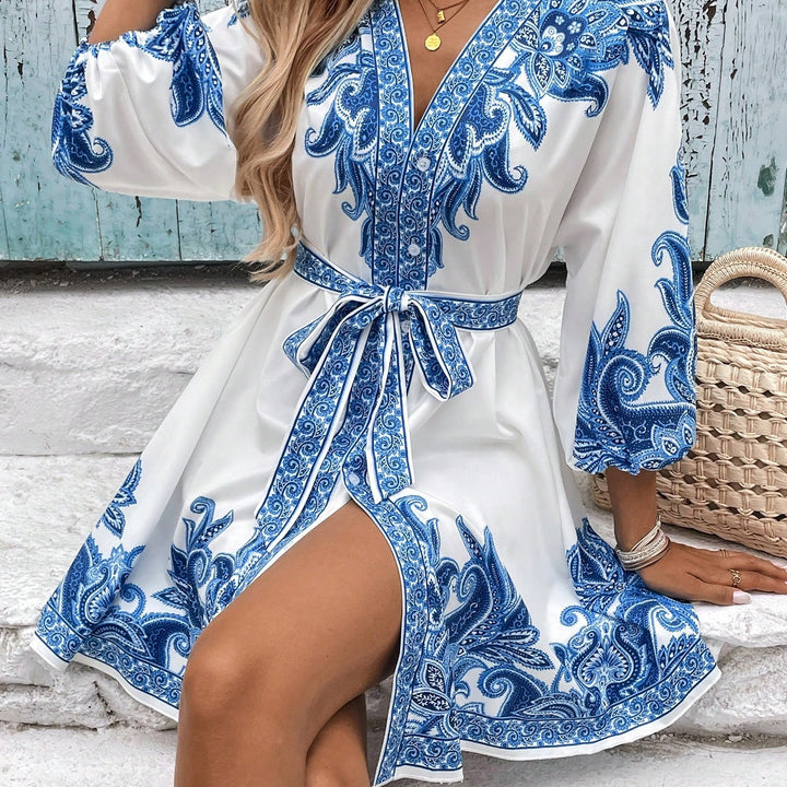 Damen Kleid mit verspieltem Paisleymuster und eleganter Knopfleiste Drune