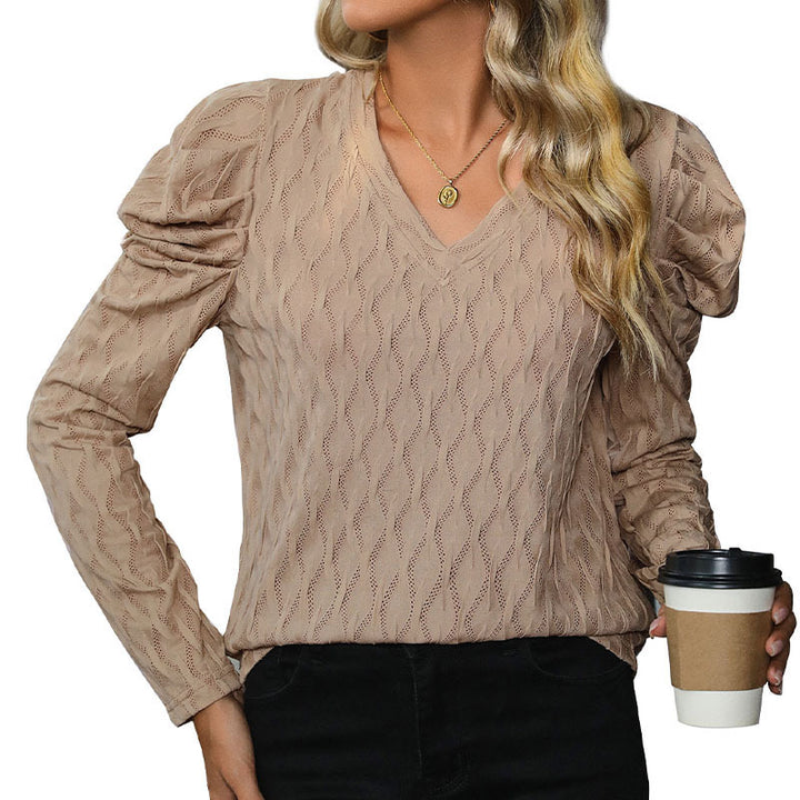 Damen Elegante Strickbluse mit Rüschendetails Drune