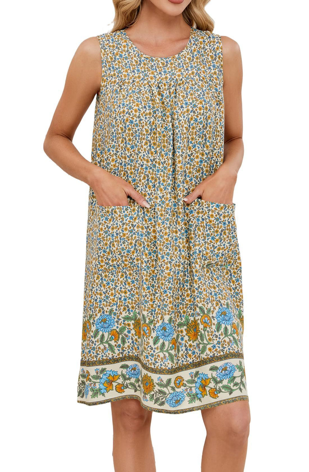 Damen luftiges Strandkleid mit praktischen Taschen und floralem Muster Drune