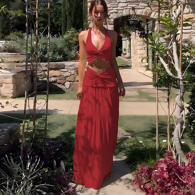 Damen Elegantes Two-Piece Maxi-Outfit mit raffiniertem Wickeldesign Drune