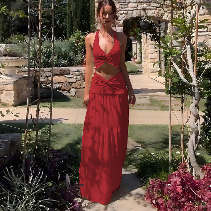 Damen Elegantes Two-Piece Maxi-Outfit mit raffiniertem Wickeldesign Drune