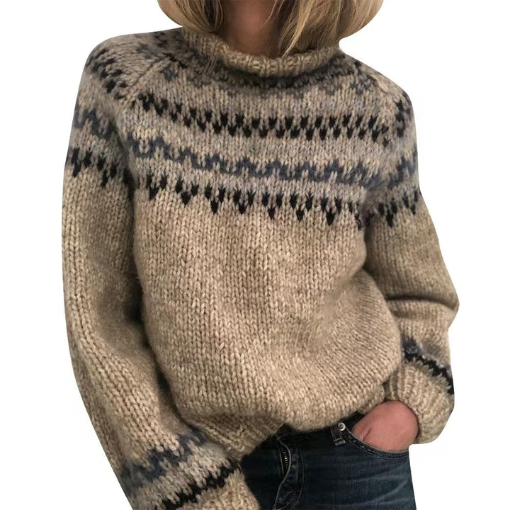 Damen nan kuscheliger Norweger-Strickpullover mit Stehkragen und Oversize-Passform Drune