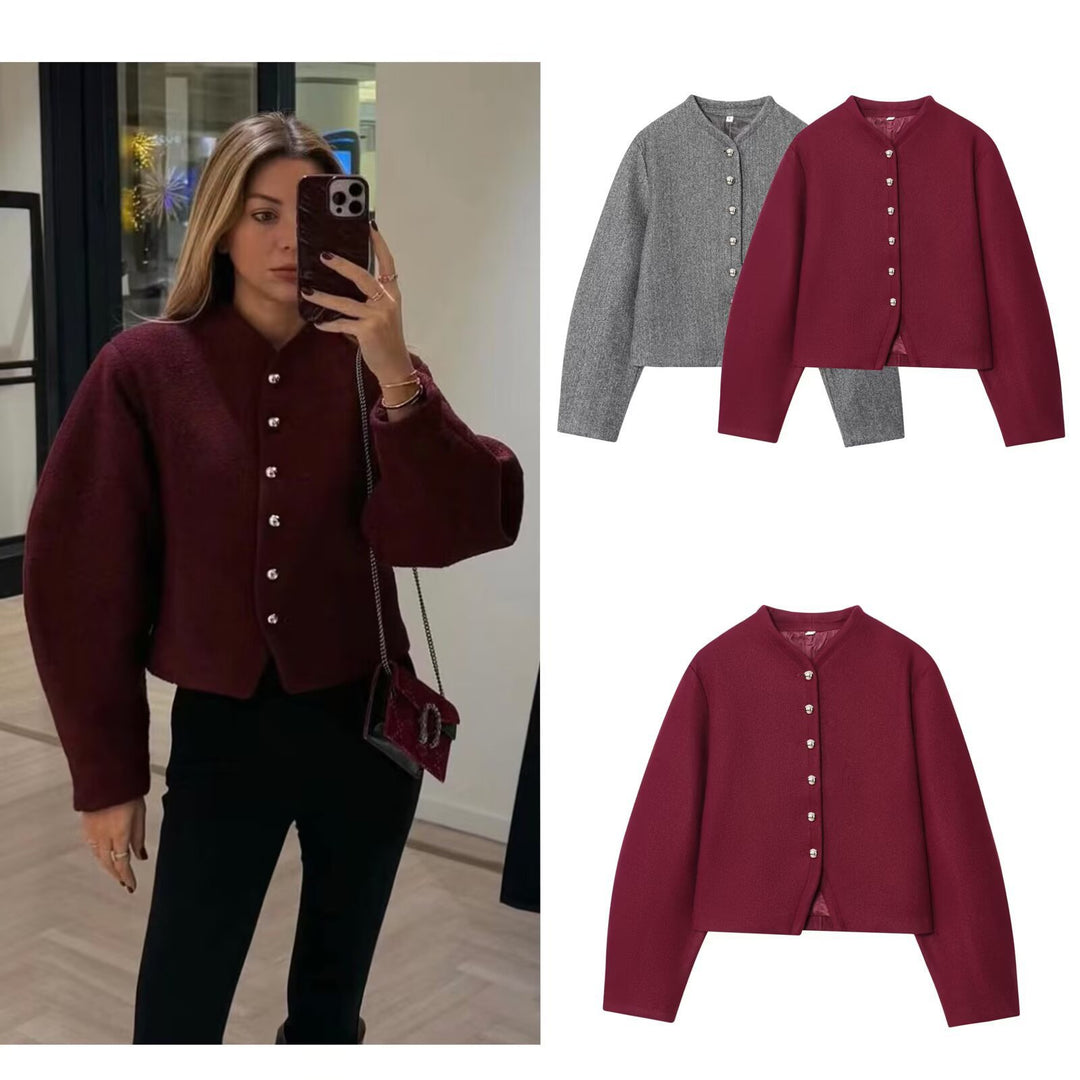 Damen modische Kurzjacke mit eleganter Knopfleiste Drune