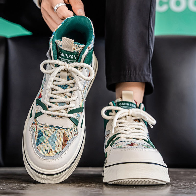 Damen modische High-Top Plateausneaker mit gewebtem Gobelinmuster, gepolstertem Knöchelkragen und dämpfender EVA-Sohle Drune