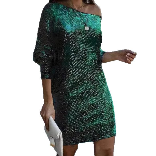 Damen Schulterfreies Strick-Minikleid mit Fledermausärmeln Drune