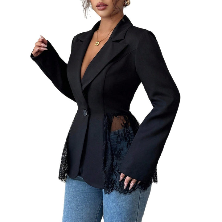 Damen nan taillierter Blazer mit Spitzenbesatz und tiefem V-Ausschnitt Drune