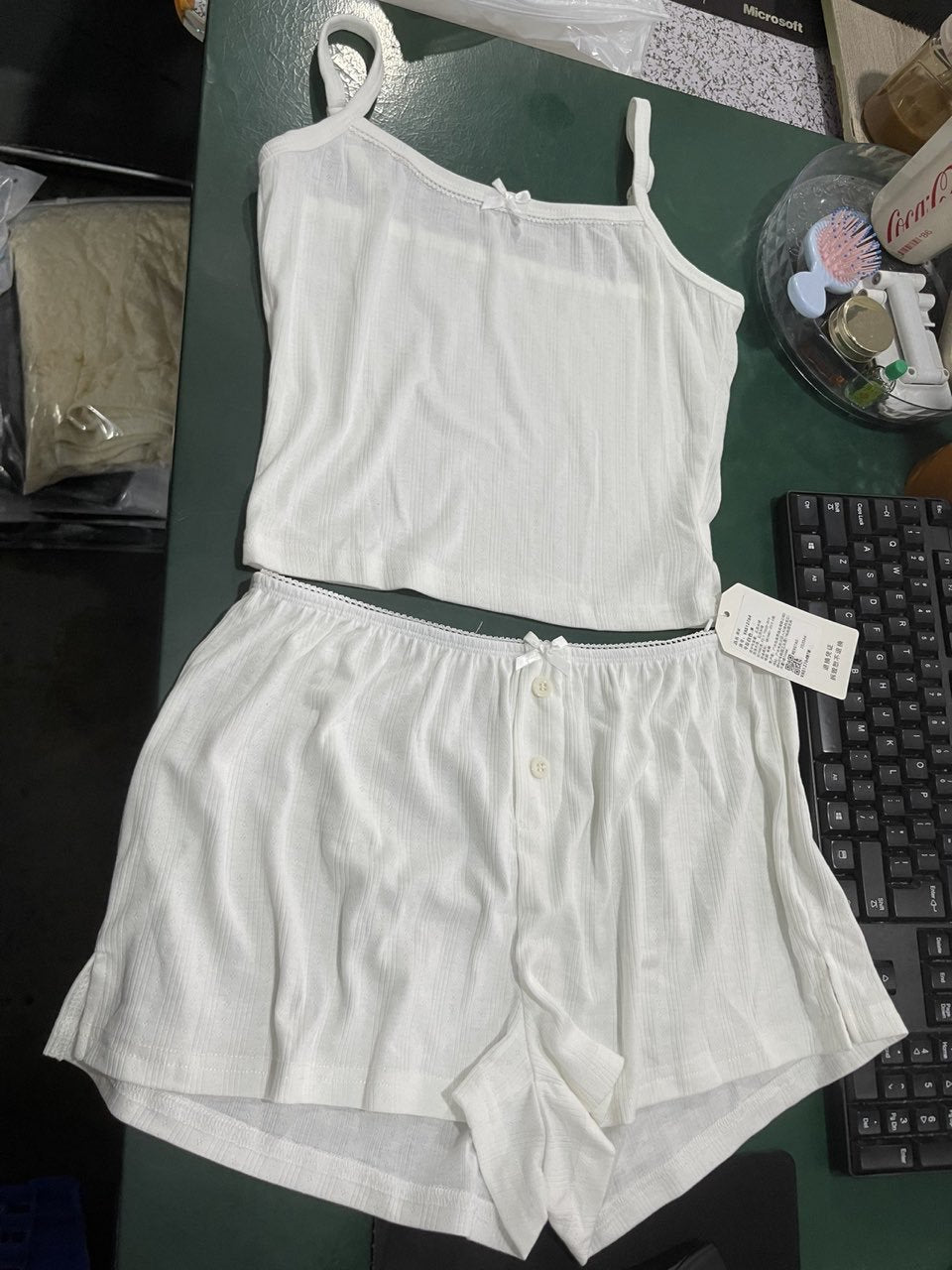 Damen Schlafanzug Set mit Spitzenakzenten und romantischem Druck Drune