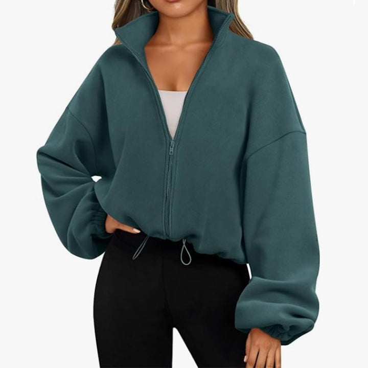 Damen modischer Oversized Pullover mit hohem Kragen und Reißverschluss Drune