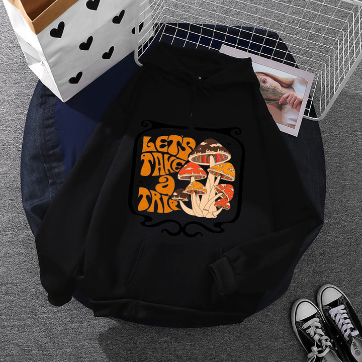 Damen nan leichter Oversize Kapuzenpullover mit Herz‑EKG‑Motiv, langen Kordeln und elastischem Bund Drune