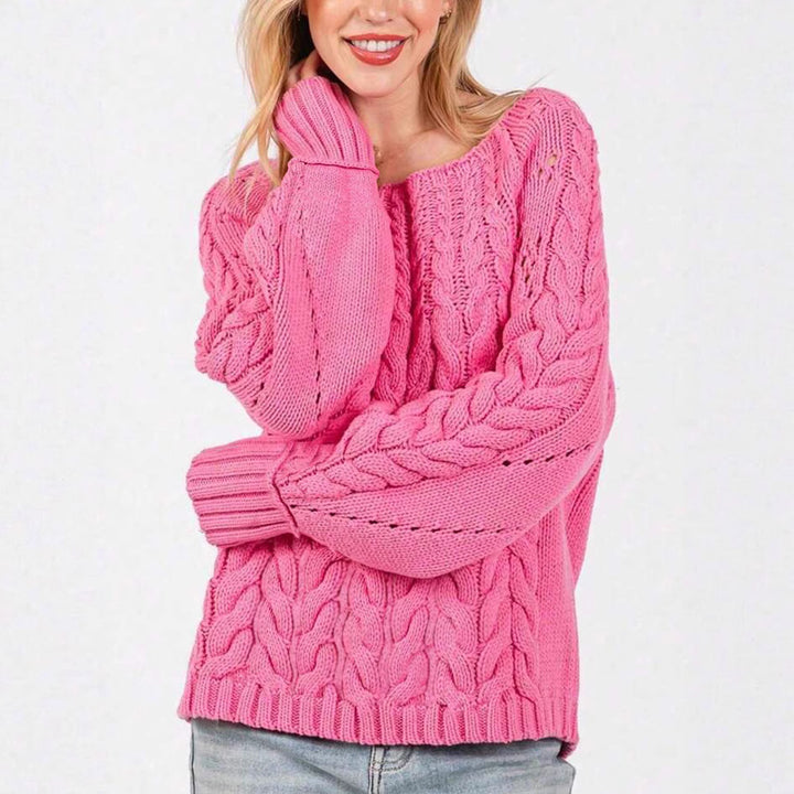 Damen Grobstrickpullover mit voluminösen Ärmeln und feinem Lochmuster Drune