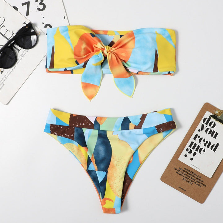 Damen Bandeau Bikini mit kreativen Mustern Drune