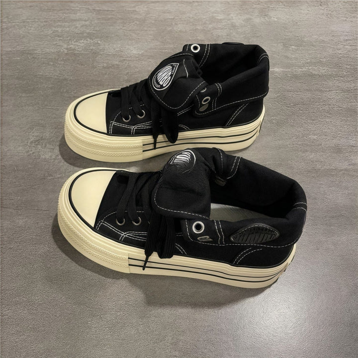 Damen High-Top Sneakers mit modischem Falten-Look und langlDruneiger Gummisohle Drune
