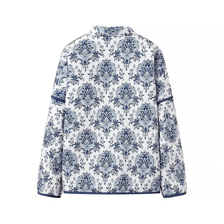Damen Gesteppte Kimono‑Jacke mit ornamentaler Jacquardoptik und kontrastierter Paspel Drune