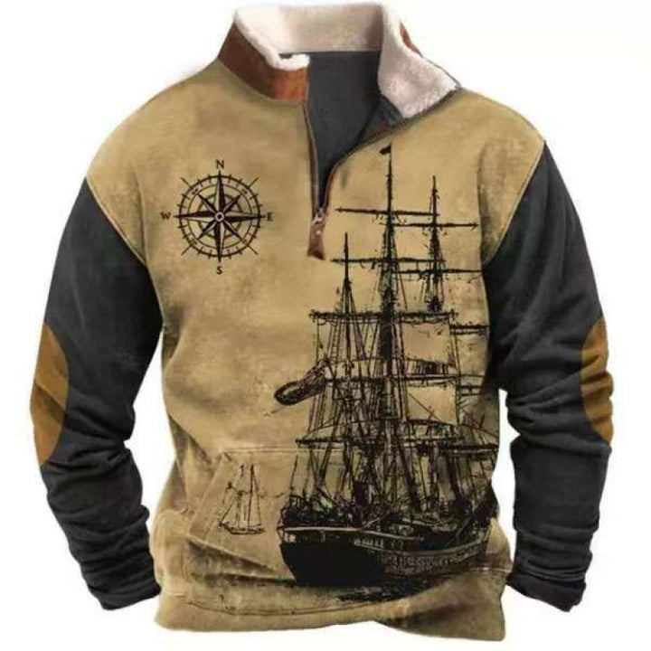 Herren Modischer Hoodie mit Kapuze und maritimem Druck Drune