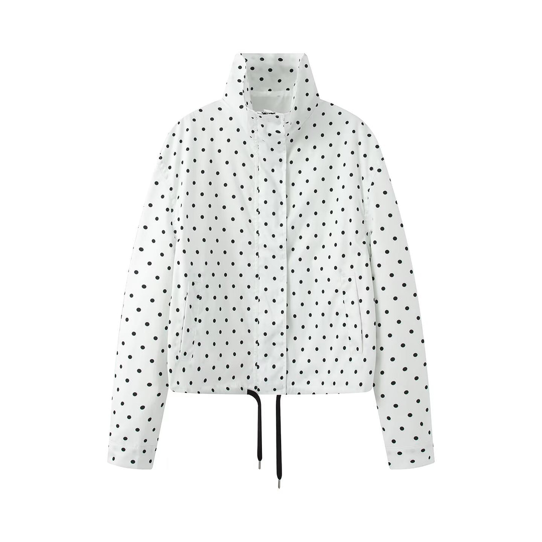 Damen Kurze gepunktete Regenjacke mit Stehkragen und Kordelzug Drune