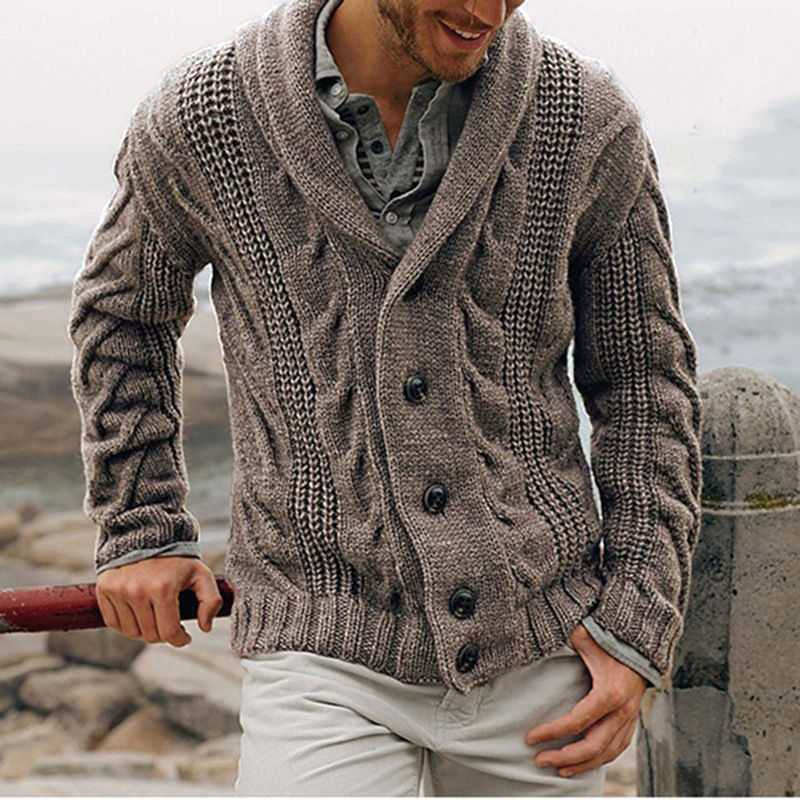 Herren nan grobstrick Cardigan mit Schalkragen und Zopfmuster Drune