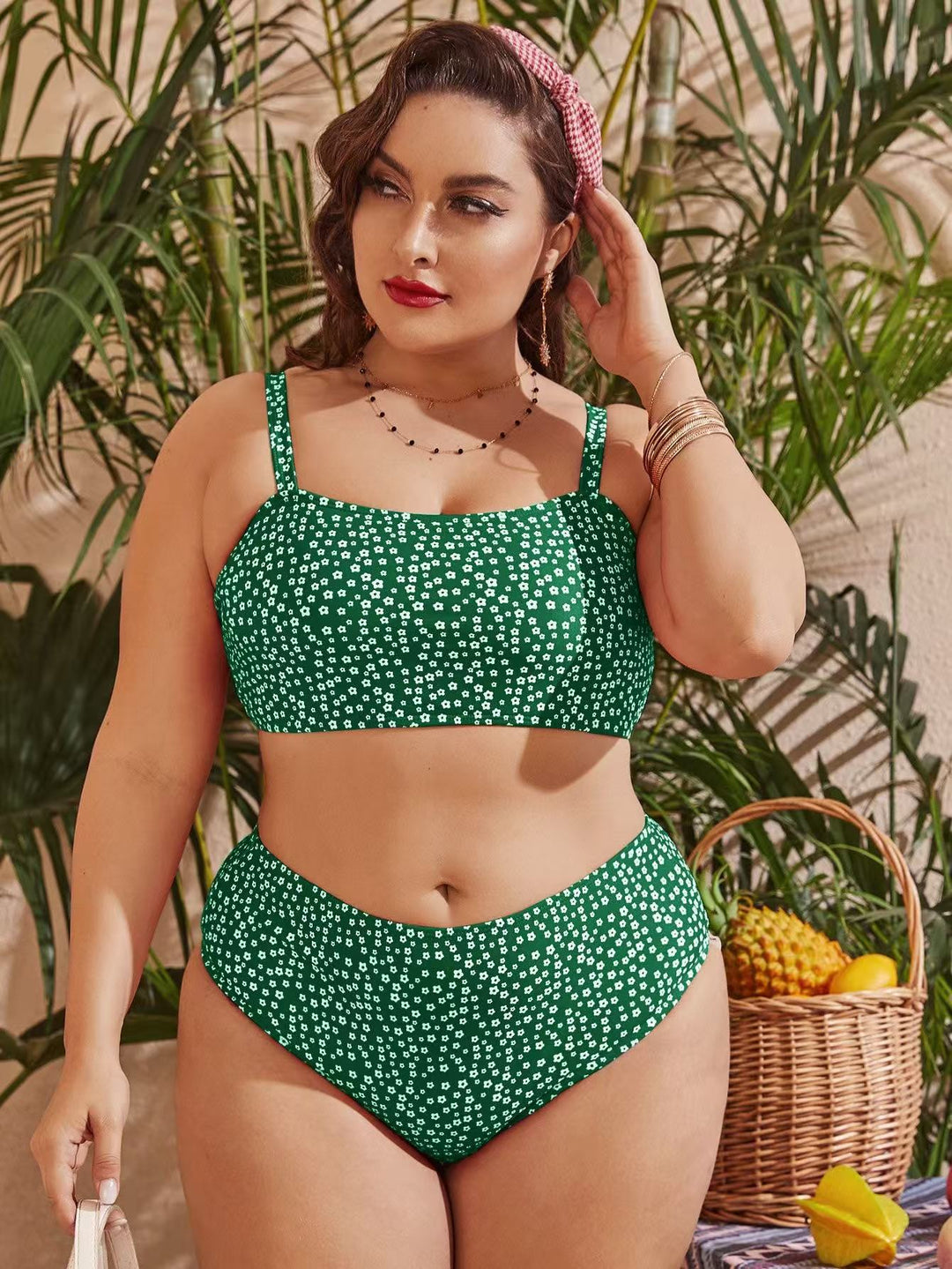 Damen Hochgeschnittener Bikini mit verspieltem Punktedesign Drune