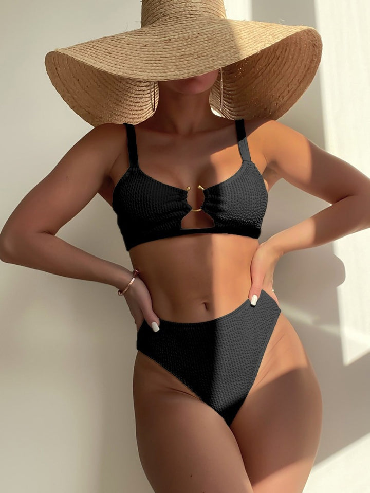 Damen Hoch tailliertes Bikini-Set mit kleinem Cut-Out Drune