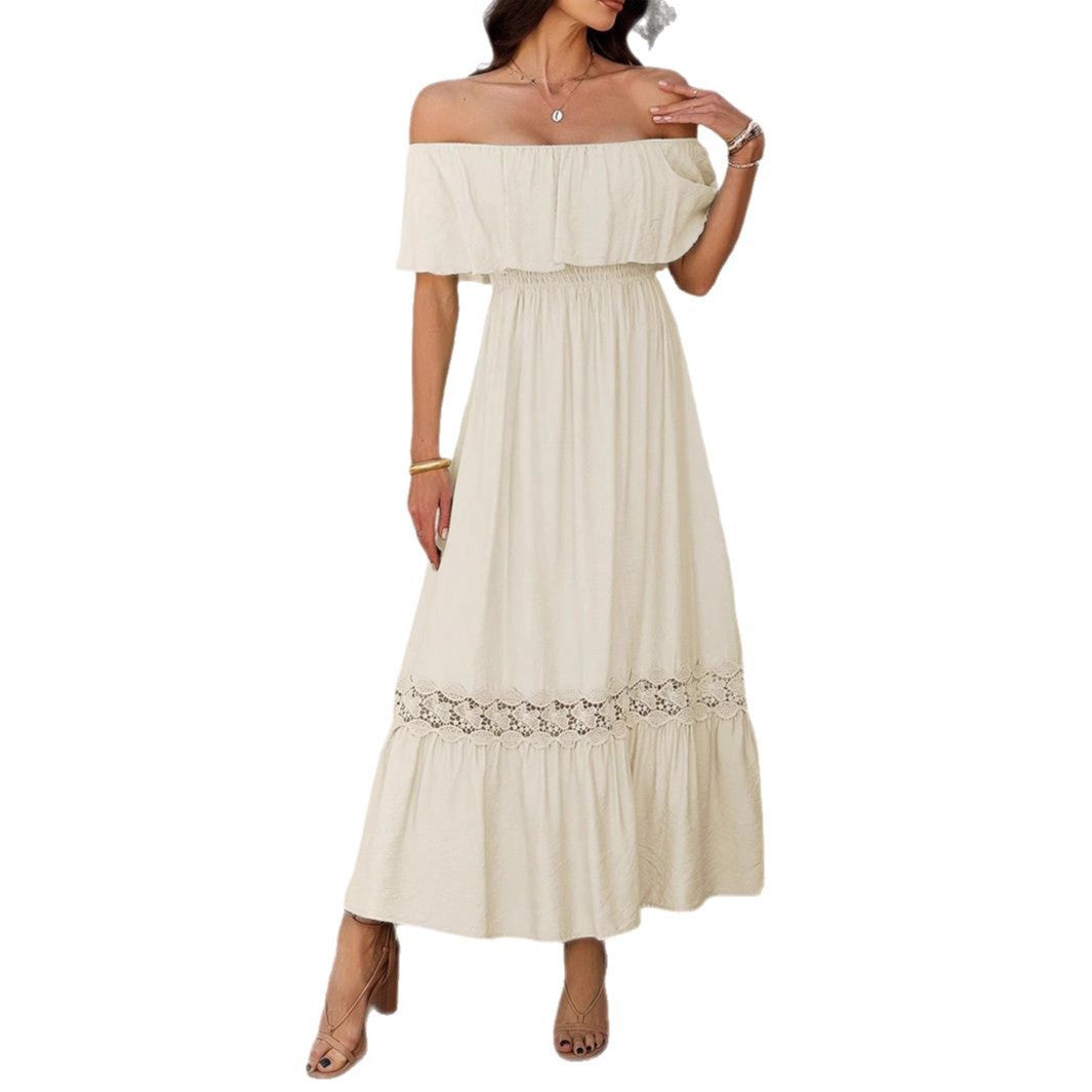 Damen Off-Shoulder Maxikleid mit Rüschendetails Drune