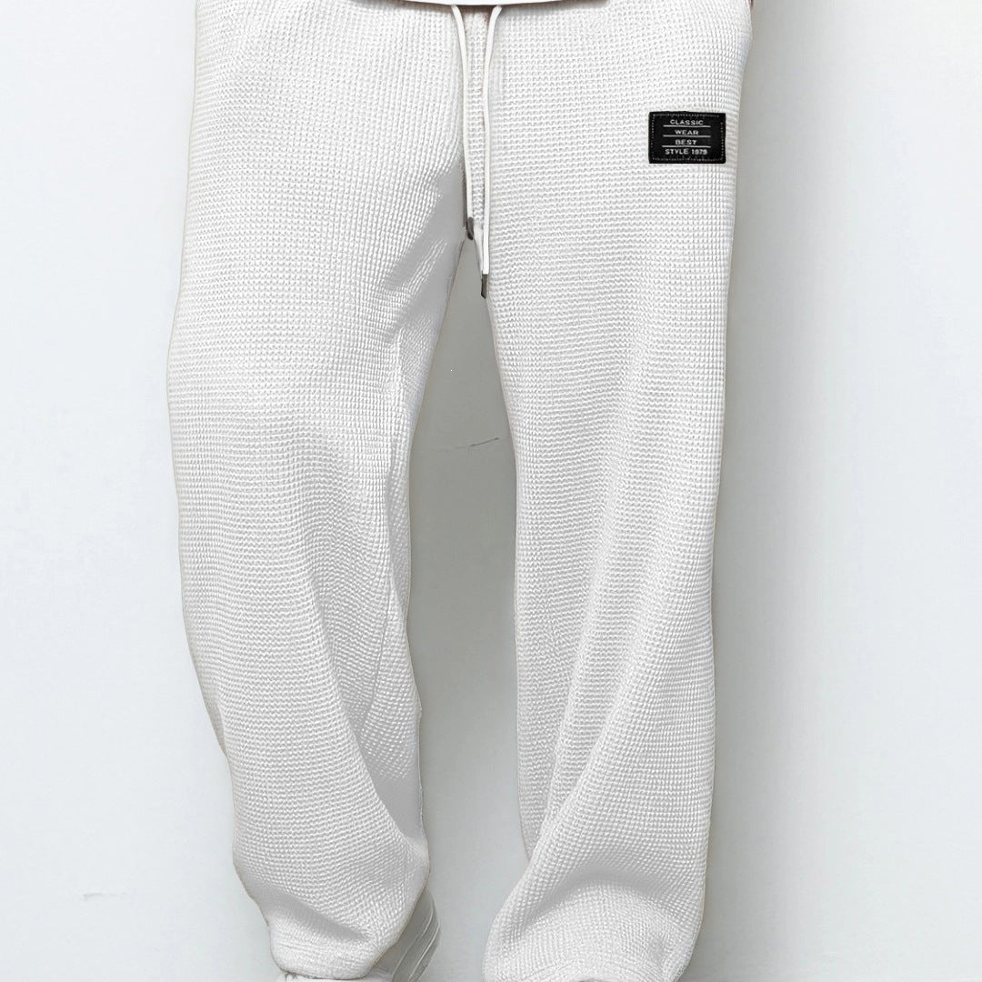 Herren Locker sitzende Waffelstrick-Jogginghose mit Tunnelzug & Eingrifftaschen Drune