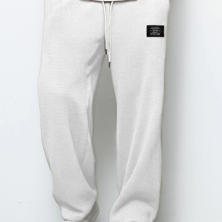 Herren Locker sitzende Waffelstrick-Jogginghose mit Tunnelzug & Eingrifftaschen Drune