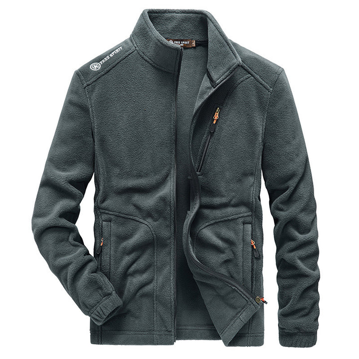 Herren Microfleece-Outdoorjacke mit Stehkragen, durchgehendem Reißverschluss und Ziptaschen Drune