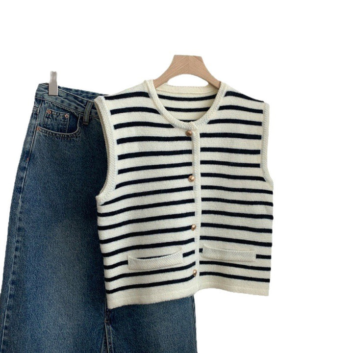 Damen Strickweste mit eleganten Knopfdetails und klassischen Streifen Drune