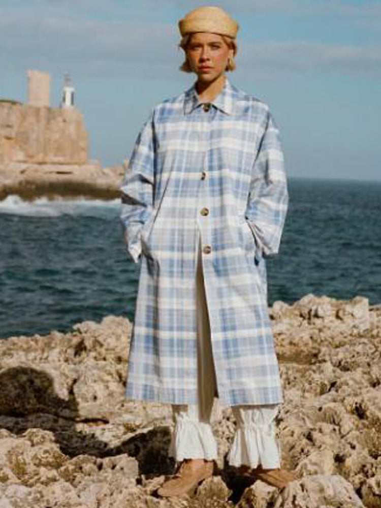 Damen Karierter leichter Trenchcoat mit mittellanger Oversize‑Silhouette Drune