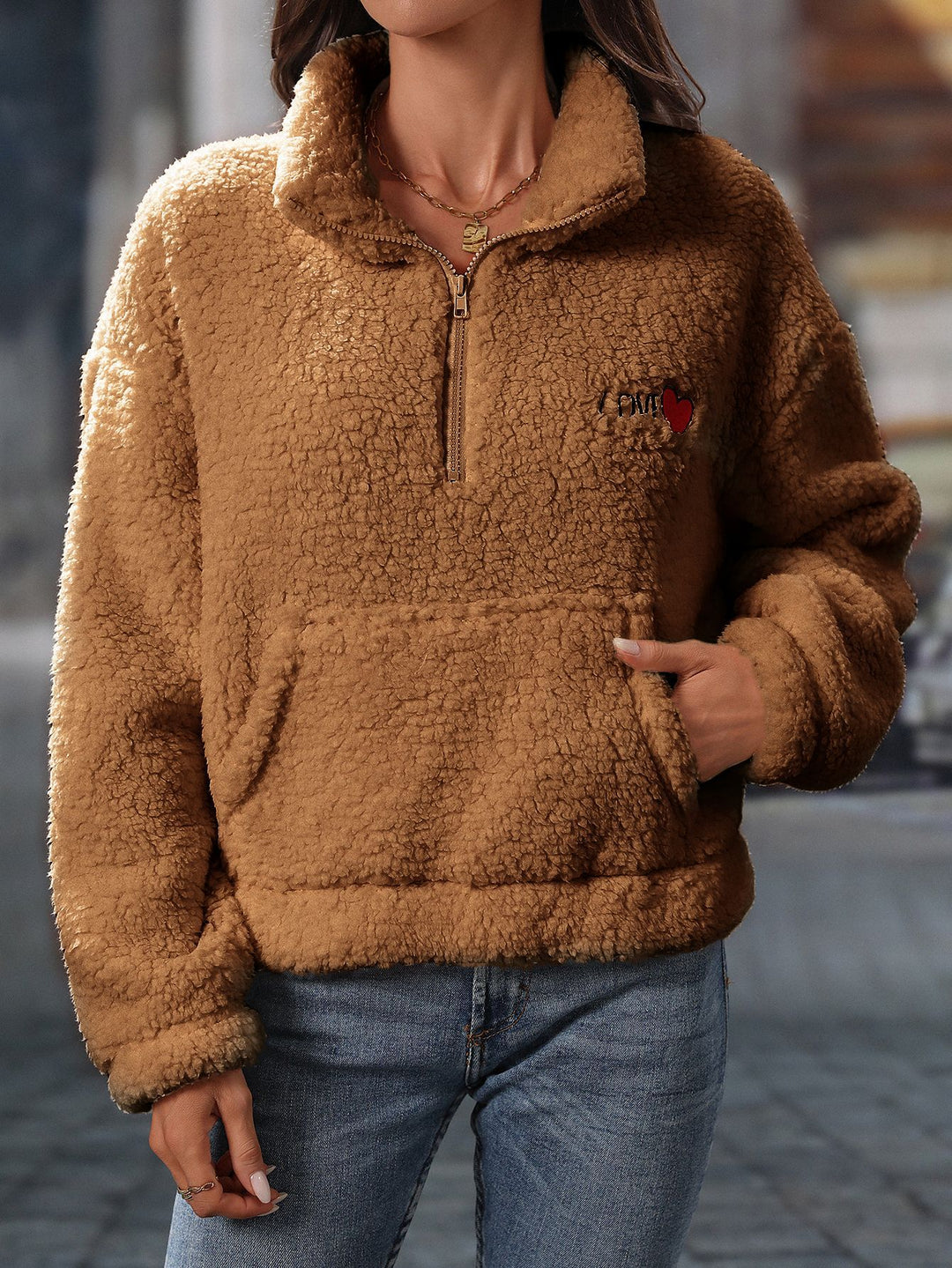 Damen Kuscheliger Fleece-Pullover mit hohem Kragen und praktischen Taschen Drune