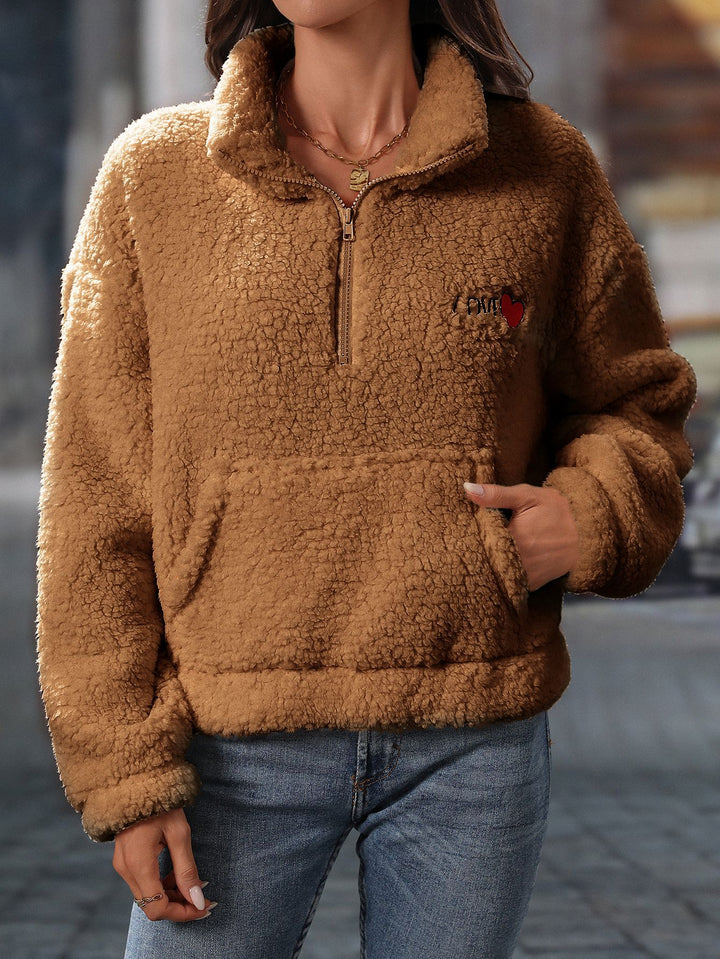 Damen Kuscheliger Fleece-Pullover mit hohem Kragen und praktischen Taschen Drune