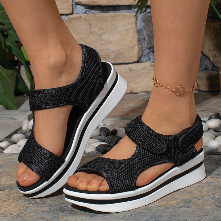 Damen Keil-Sandalen mit atmungsaktivem Mesh und verstellbaren Klettverschlüssen Drune