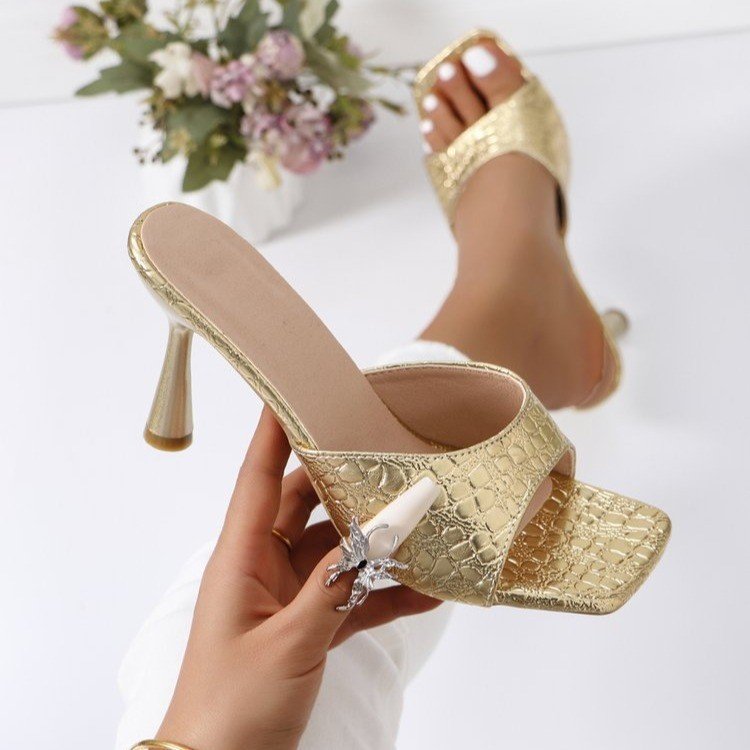 Damen elegante Peeptoe-Sandaletten mit modischem Krokodilleder-Design und schickem Absatz Drune