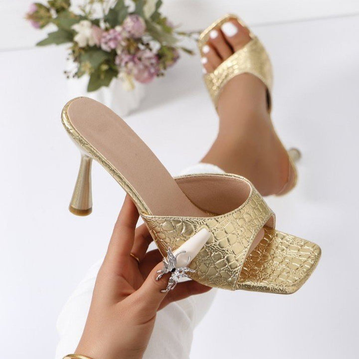 Damen elegante Peeptoe-Sandaletten mit modischem Krokodilleder-Design und schickem Absatz Drune