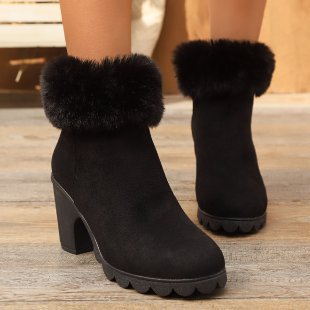 Damen Elegante Stiefeletten mit flauschigem Kragen Drune