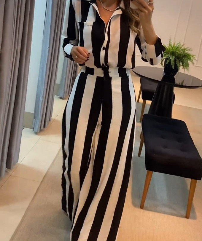 Damen Eleganter Jumpsuit mit auffälligem Streifenmuster und praktischen Taschen Drune