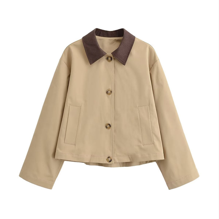 Damen Kurz geschnittene Blousonjacke mit Kontrastkragen und legerer Boxy-Silhouette Drune