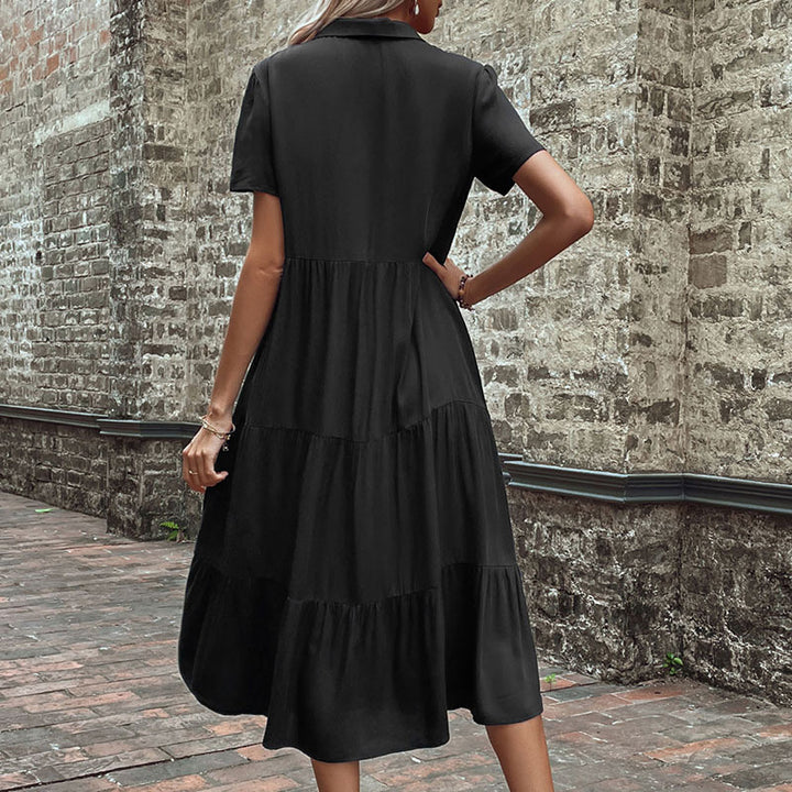 Damen lässiges Maxikleid mit Knopfleiste und voluminösen Rüschen Drune